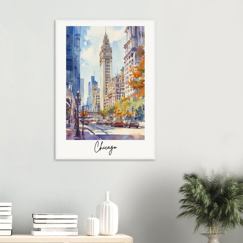 City of Chicago Wooden Framed Poster