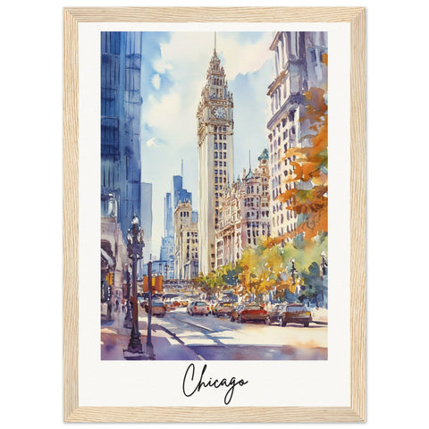 City of Chicago Wooden Framed Poster