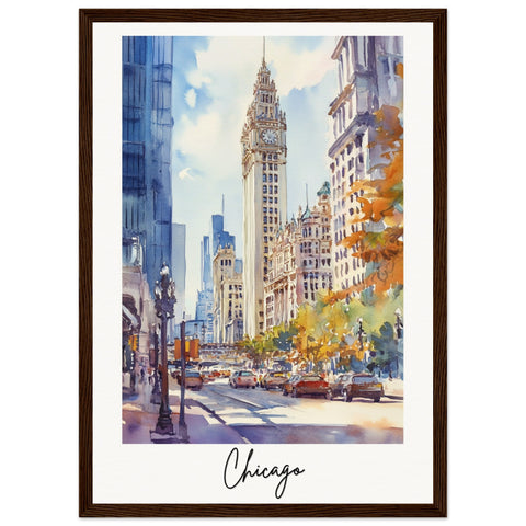 City of Chicago Wooden Framed Poster