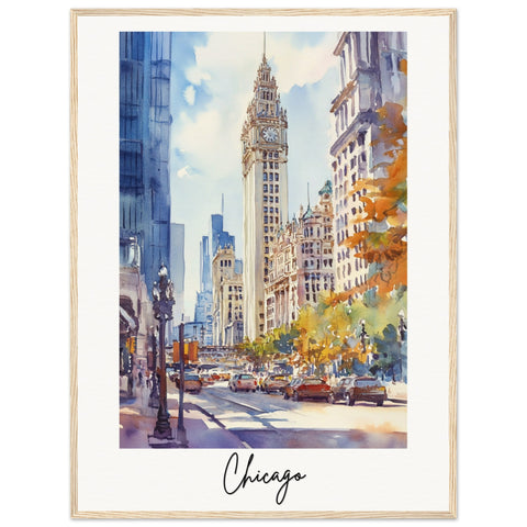 City of Chicago Wooden Framed Poster